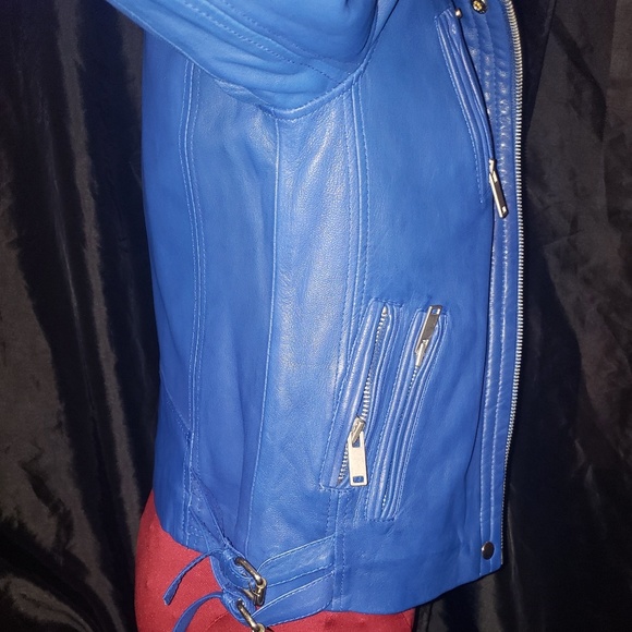 Belle Vere BLUE GENUINE LEATHER WAIST JACKET - Picture 7 of 8